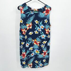 Hawaiian Floral Shift Dress XL Navy Resort Tropical Beach Tiki Cruise Vacation